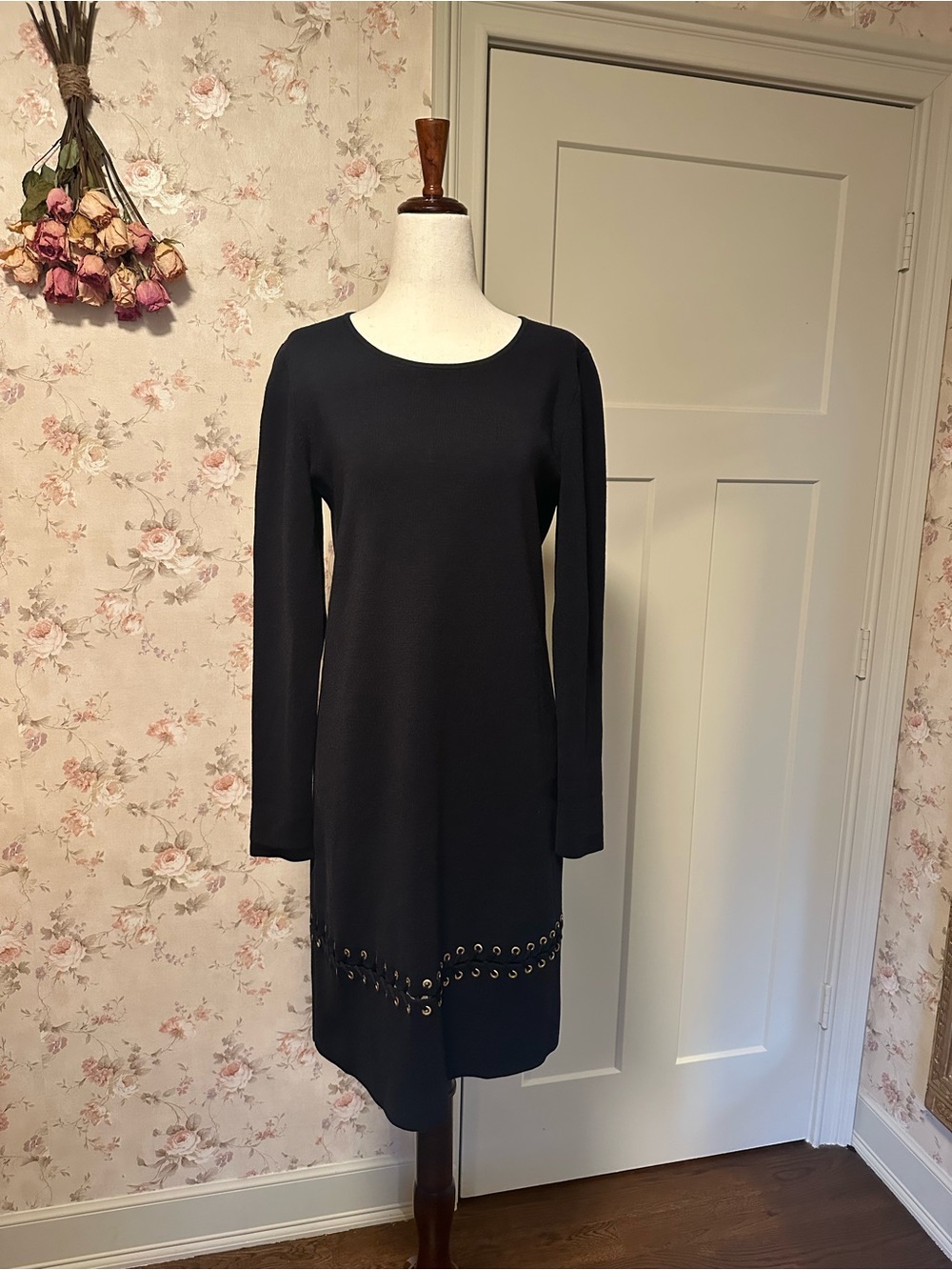 Tory Burch Harley Merino Wool Lace-Up Grommet Dress Navy Blue Small long sleeve - Picture 5 of 14